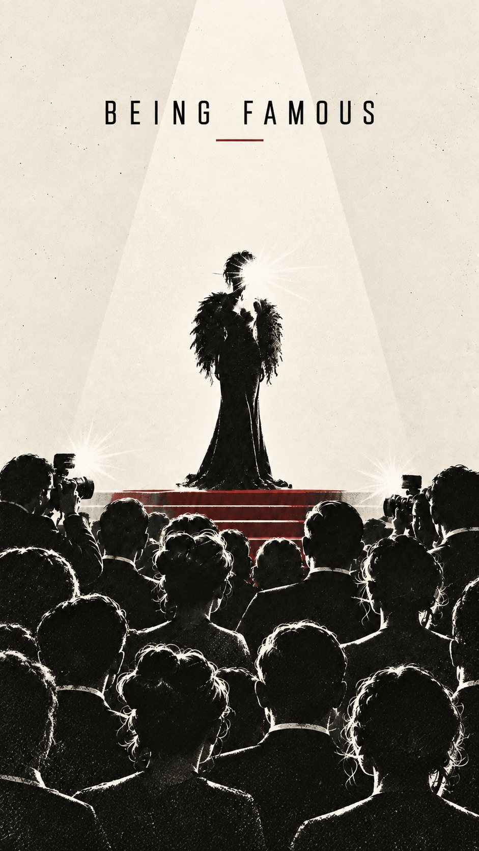 Being Famous — silhouette sur un podium face aux photographes